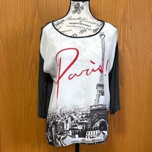 Paris Graphic Long Sleeve Women's Top - Red, Black, and White